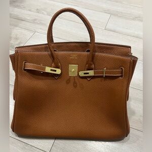 Hermes Brown Leather Handbag with Gold Hardware